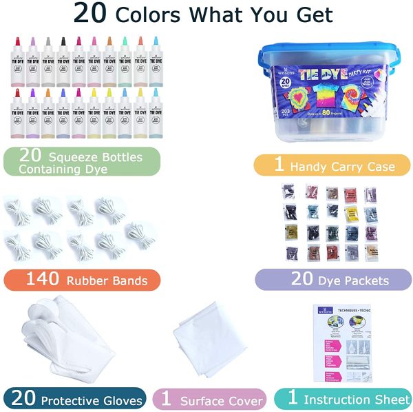 WINSONS Tie Dye Kit, 20 Colours n Toxic Permanent Fabric Dye Art Set for Kids Women for Homemade Party Creative Group Activities DIY Gift - Image 2