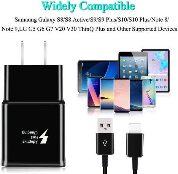 Charger for Samsung Galaxy S9,  2 Pack Adaptive Fast Wall Android Cell Phone Tablet Charger Station Adapter with USB Type C Cable Compatible Samsung Galaxy S21 S20 S10 S8 Plus/Note 8 9 (Black) - Image 5