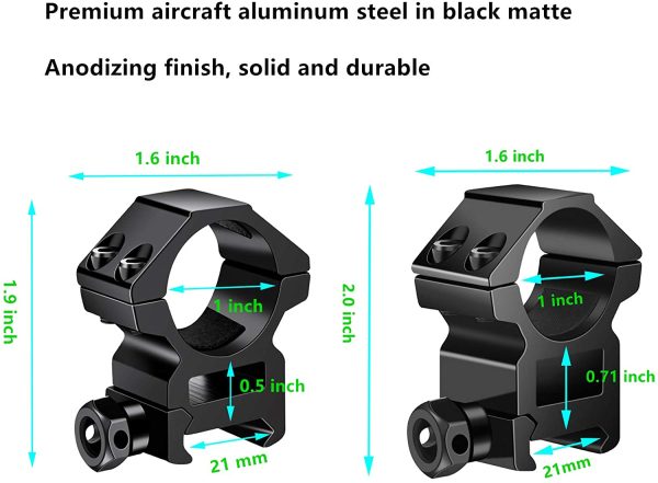 TACwolf 1'' Scope Rings, 2Pcs High Profile + 2Pcs Medium Profile 1 Inch Scope Mount Rings for Pi-catinny Rail - Image 7