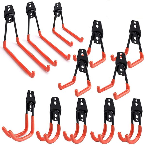 12 Pack Garage Storage Hooks, Heavy Duty Steel Utility Double Hangers Hanging for Organizing Power Tools, Ladders, Bikes, Bulky Items