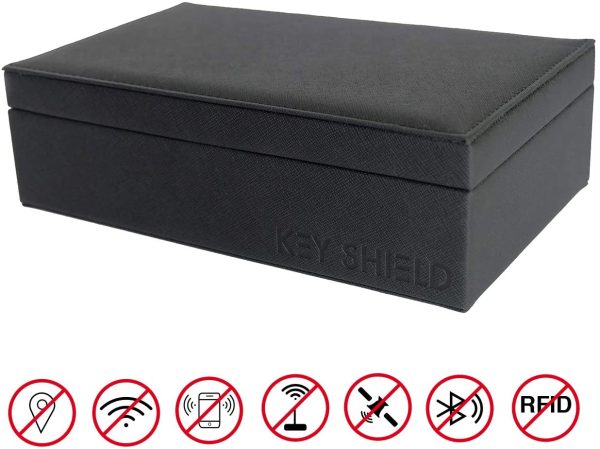 KEYSHIELD Faraday Box for Car Key Fobs, RFID Signal Block for Keys, Phones, Cards, Large Leather Key Holder Faraday Cage Blocking Signals For Keyless Entry, Cell Phones, Safe Anti-Theft Car Key Lock Box Car Accessories