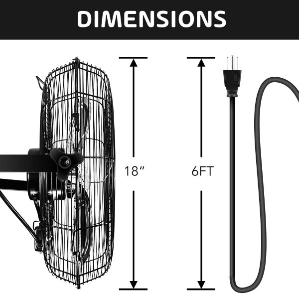 18 Inch Industrial Wall Mount Fan, 3 Speed Commercial Ventilation Metal Fan for Warehouse, Greenhouse, Workshop, Patio, Factory and Basement, High Velocity, Black