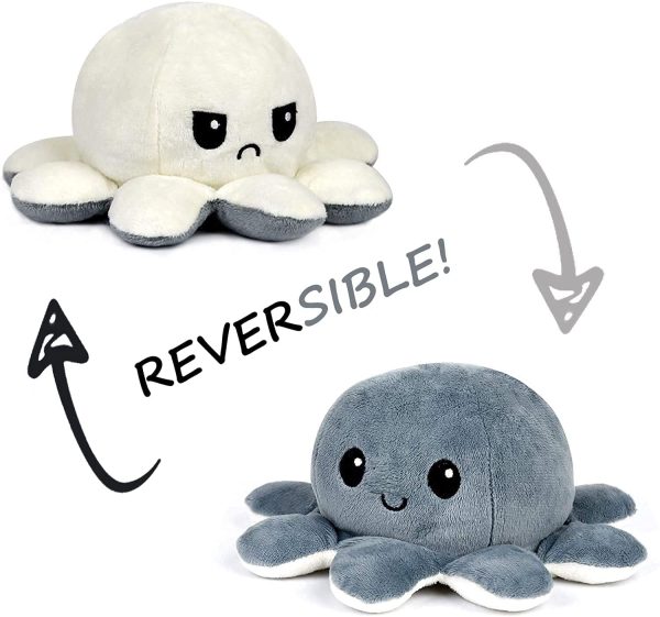 Octopus Reversible Plushie Cute Octopus Baby Creative for Anxiety Relief Reversible Octopus Plush Cute Soft Stuffed Animal Doll as Gift for Kids Mood Octopus (White & Grey) - Image 5