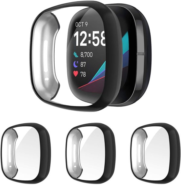 Suoman Compatible with Fitbit Sense/Versa 3 Screen Protector Case, 3-Pack Soft Plated TPU All-Around Protective Bumper Cover for Fitbit Sense/Versa 3 Smartwatch - Black+Black+Black - Image 7