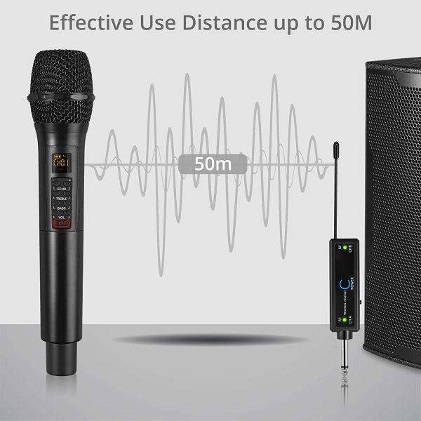 Wireless Microphone UHF Wireless Handheld Dynamic Mic System Dual Wireless Mics with Rechargeable Receiver for Karaoke Machines, DJ, Singing, Church, Weddings etc - Image 4