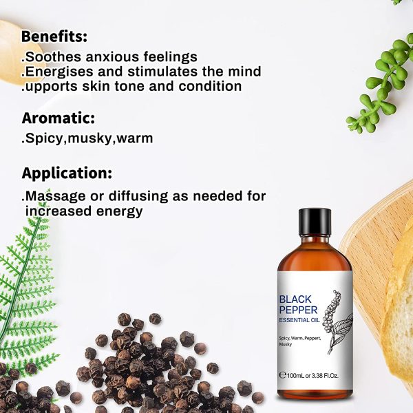 Black Pepper Essential Oil,Pure Natural Black Pepper Oil for Skin Massage Diffuser -3.38 Fl Oz. - Image 2