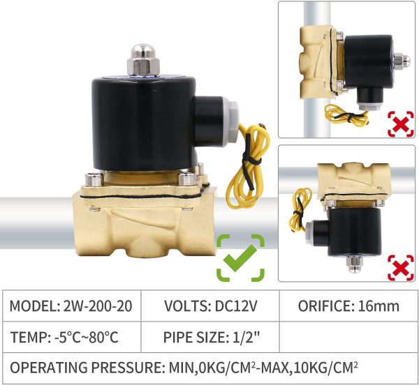 Baomain 3/4 inch DC 12V Brass Electric Solenoid Valve Water Air Fuels N/C Valve