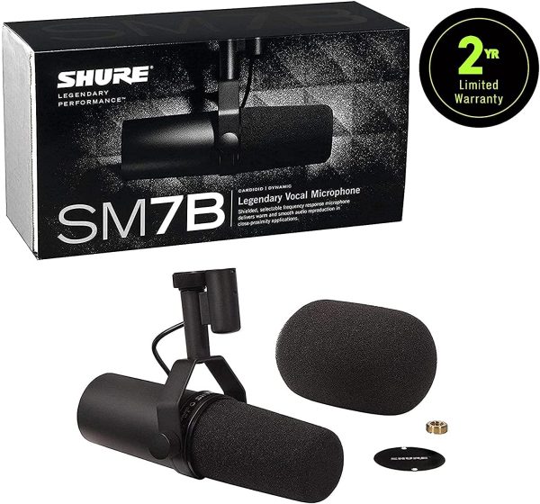 Shure SM7B Vocal Dynamic Microphone for Broadcast, Podcast & Recording, XLR Studio Mic for Music & Speech, Wide-Range Frequency, Warm & Smooth Sound, Rugged Construction, Detachable Windscreen - Black - Image 2