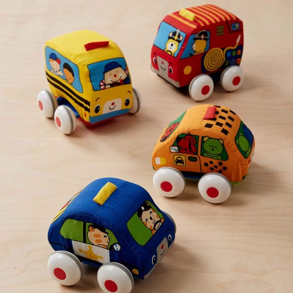 Melissa and Doug K's Kids Pull-Back Vehicle Set - Soft Baby Toy Set With 4 Cars and Trucks and Carrying Case - Image 5