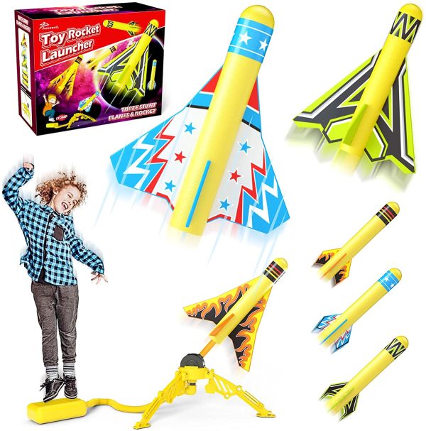 Jasonwell Toy Rocket Launcher for Kids Sturdy Stomp Launch Toys Fun Outdoor Toy for Kids Gift for Boys and Girls Age 5 6 7 8 9 10 Years Old with 3 Foam Rockets and 3 Stunt Planes - Image 3