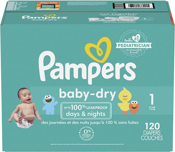 Diapers Size 1 4.6 kg - Pampers Baby Dry Disposable Baby Diapers, 120 Count, Super Pack