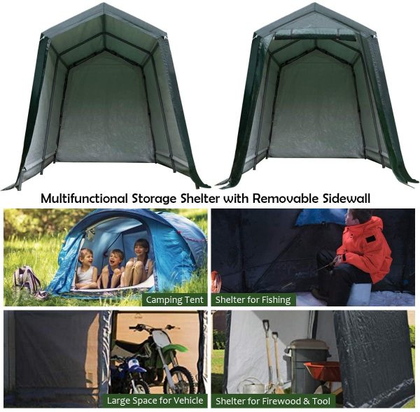 Tangkula Outdoor Carport Patio Storage Shelter, Heavy Duty Enclosed Carport Shed w/All-Steel Metal Frame and Waterproof Ripstop Cover, Outdoor Garage Tent with Sidewalls (7 Ft x 12 Ft) - Image 4