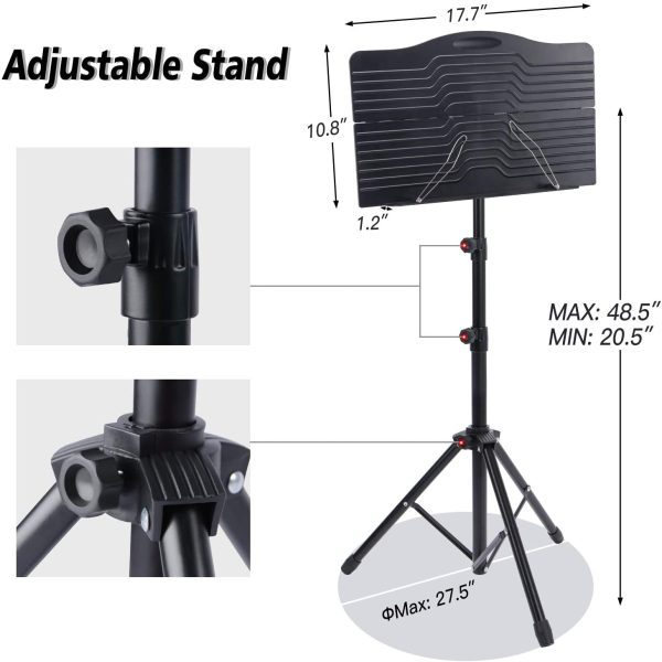 Klvied Sheet Music Stand with Violin Hanger, Portable Folding violin Stand, Foldable Music Stand for Sheet Music, Violin Music Stand with Carrying Bag, Light, Black - Image 8