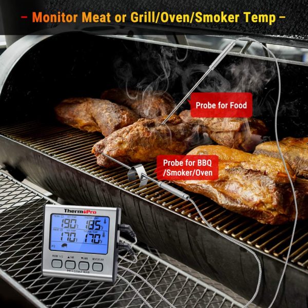 ThermoPro TP-17 Dual Probe Digital Cooking Meat Thermometer Large LCD Backlight Food Grill Thermometer with Timer Mode for Smoker Kitchen Oven BBQ