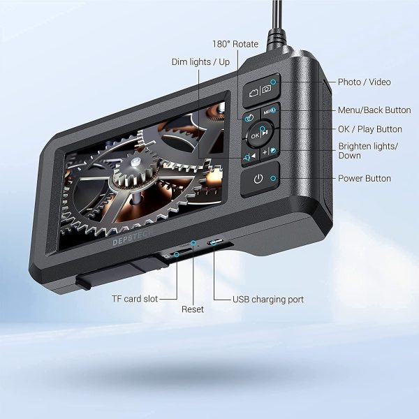 DEPSTECH Dual Lens Industrial Endoscope, 1080P Digital Borescope Inspection Camera with 7.9mm IP67 Waterproof Camera, Sewer Camera with 4.3" LCD Screen, 7 LED Lights,16.5FT Semi-Rigid Cable, 32GB Card - Image 5