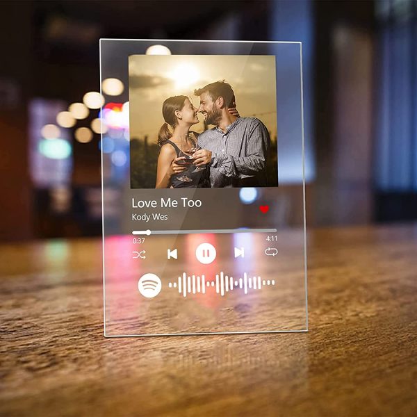 Custom Song Album Cover Scannable Spotify Code Music Plaque Decorated, Personalized Design Photo Sign Picture Transparent Acrylic Board Art, Gift for Her and Him, Mother Day Gift (8 x 15 cm)