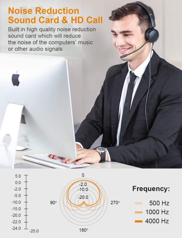 USB Headset with Micphone  in-Line Call Controls Noise Cancelling Computer Headset Office Headset Call Center Headset for Skype, Zoom, Laptop, Phone, PC, Tablet, Home - Image 3