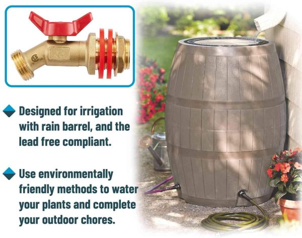 Lead-Free Brass Water Ball Valve Container Spigot w/Build-in Bulkhead Fitting,3/4"Male G Threaded to 3/4" Male GHT Outlet,Rain Barrel Inlet Outlet Quarter Turn Spigot