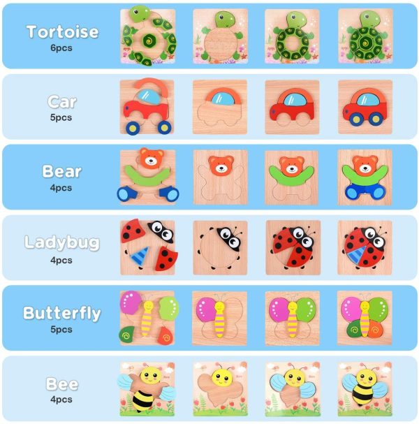 MAGIFIRE Wooden Toddler Puzzles Gifts Toys for 1 2 3 Year Old Boys Girls Baby Infant Kid Learning Educational 6 Animal Shape Jigsaw Eco Friendly Child Kid Montessori Stem Travel Toy - Image 6