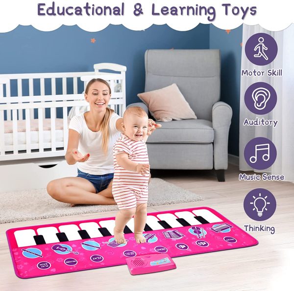 M SANMERSEN Kids Piano Mat, Music Mat with 8 Instrument Sounds/ 10 Demos/ Record & Playback Function Touch Play Mat Toys for Boys Girls