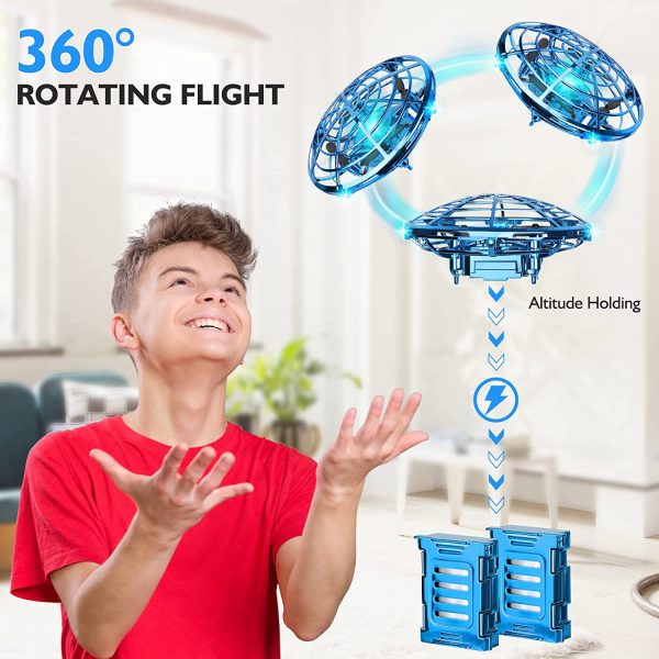 Mini Drones for Kids, Chefic Upgraded Hand Operated Drone Flying Ball Toys, 2 Speed Mode Auto-Avoid Obstacles Kids Drone, UFO Drone with 2 Modular Battery 360??Rotating Helicopter Kids Toys for Boys and Girls Outdoor Indoor Game (Blue) - Image 5