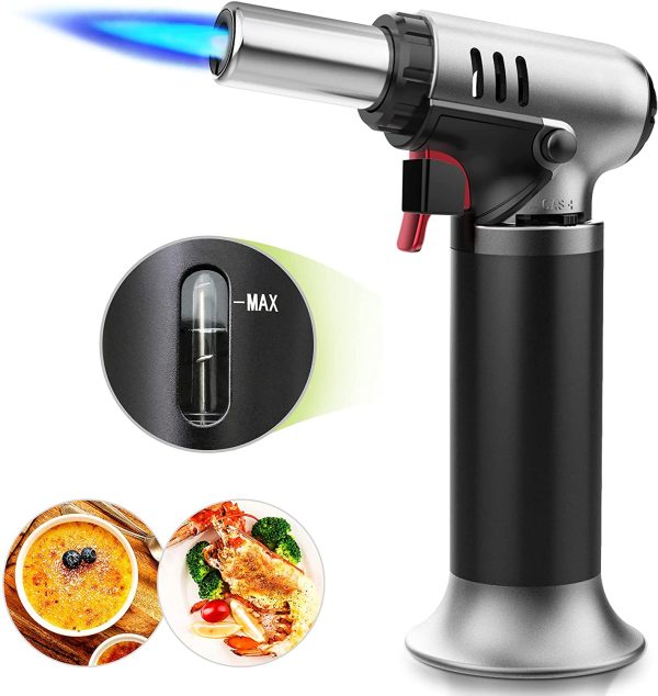 Kitchen Torch for Creme Brulee, Refillable Blow Torch Cooking with Fuel Gauge , Butane Torch Lighter with Adjustable Flame for Baking, Searing, DIY, Crafting and Resin