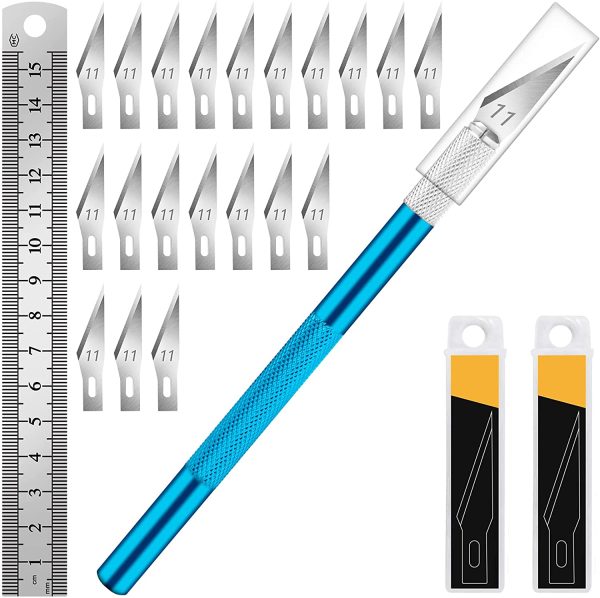 1PCS Hobby Knife with Safety Cap and Ruler and 20PCS Craft Knife Blades for Crafting - Image 3