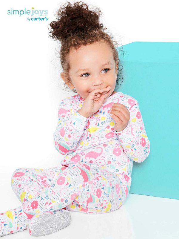 Simple Joys by Carter's Baby and Toddler Girls' 3-Pack Snug Fit Footed Cotton Pajamas - Image 5