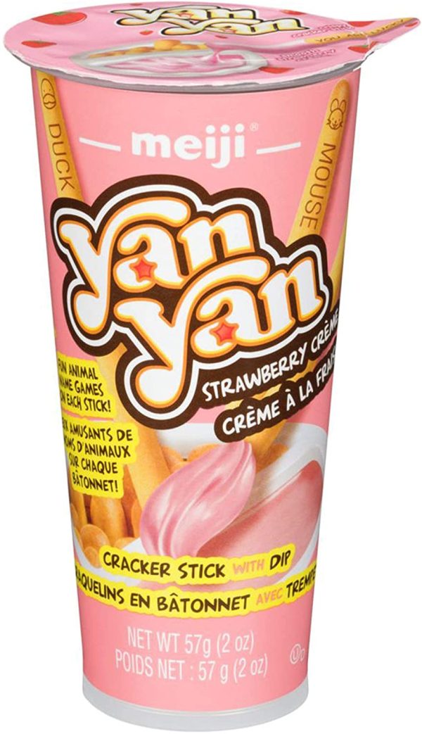 Meiji Yan Cracker Sticks with Strawberry Cream Dip Cup, 57 Gram