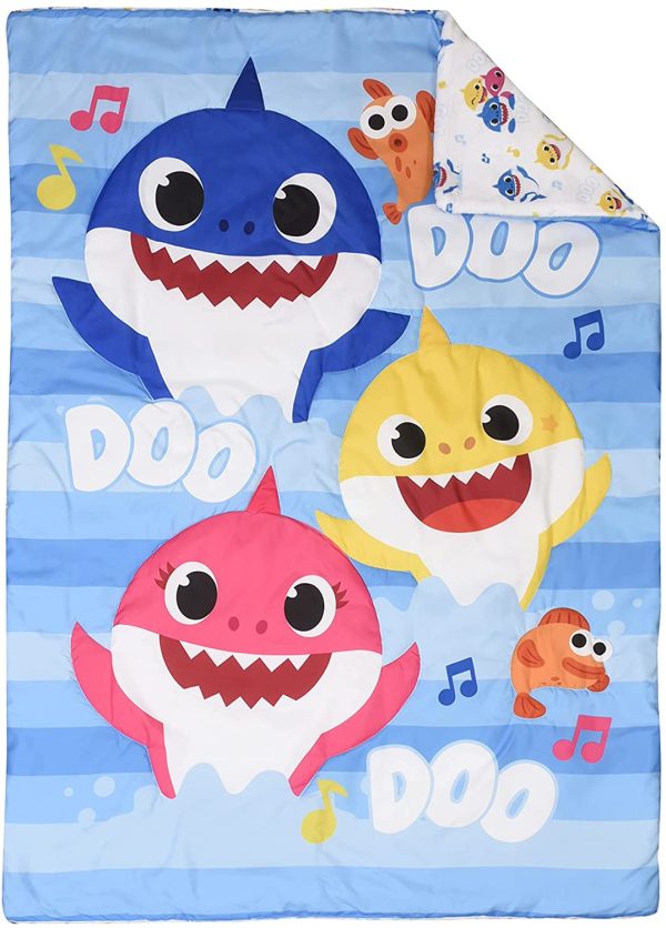 Baby Shark Toddler Bedding Set EXPRESSIONS (3 Piece Set, Fits Standard Crib Mattress) Includes Microfiber Reversible Comforter, Fitted Sheet, Pillowcase for Kids (Official Baby Shark Product) - Image 2