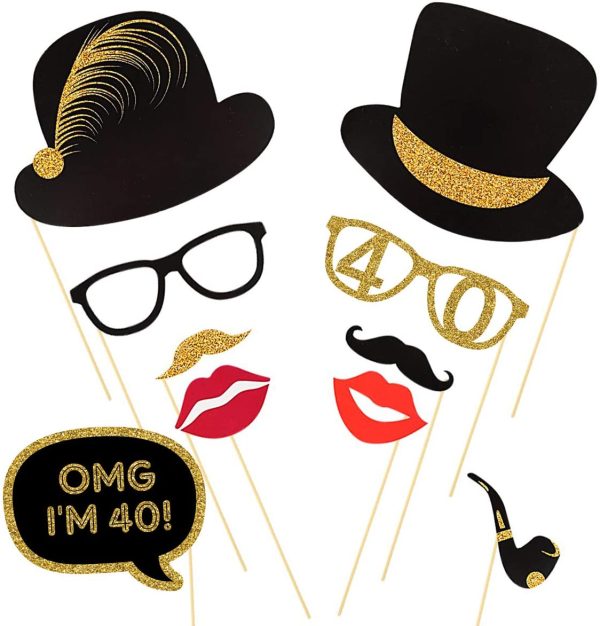 Adult 40th Birthday Photo Booth Props(41Pcs) for Her Him Cheers to 40 Years Birthday Party, Gold and Red Decorations,40th Happy Birthday Party Supplies for Men Women?? - Image 7