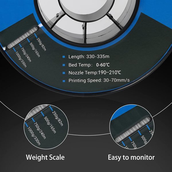 3D PLA Printer Filament, 1.75mm +/- 0.03mm, 3D Printing Material PLA-at, Net Weight 1kg Spool (2.2lbs), 330m/1082ft per Roll with Vacuum Package - Image 7