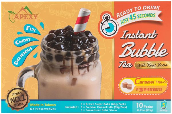 Bubble Tea COMPLETE SET. BEST DIY Boba / Bubble Tea Kit, Ready In 45 Seconds, 5 Packs Milk Tea Powder + 5 Packs Brown Sugar Tapioca Pearls+ 5 Bubble tea Straws By  (Caramel) - Image 2