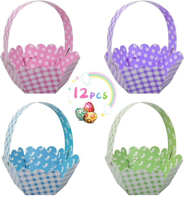 Dekewe Easter Basket Easter Eggs Hunt Basket Bunny and Eggs Happy Easter Mini Paper Baskets with Handle for Kids Easter Party decorations (12 pcs) - Image 5