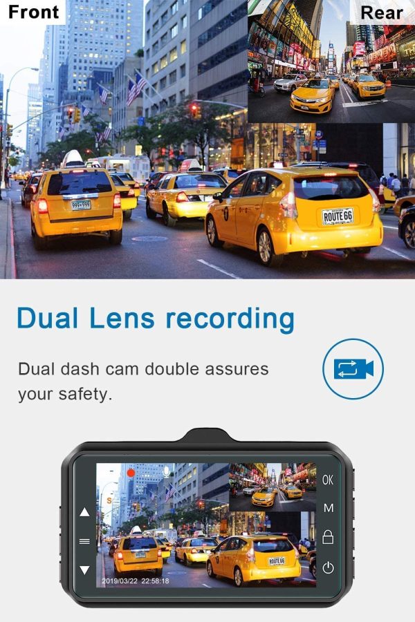 Dash Cam Front and Rear  Dual Dash Cam 3 inch Dashboard Camera Full HD 170?? Wide Angle Backup Camera with Night Vision WDR G-Sensor Parking Monitor Loop Recording Motion Detection - Image 4