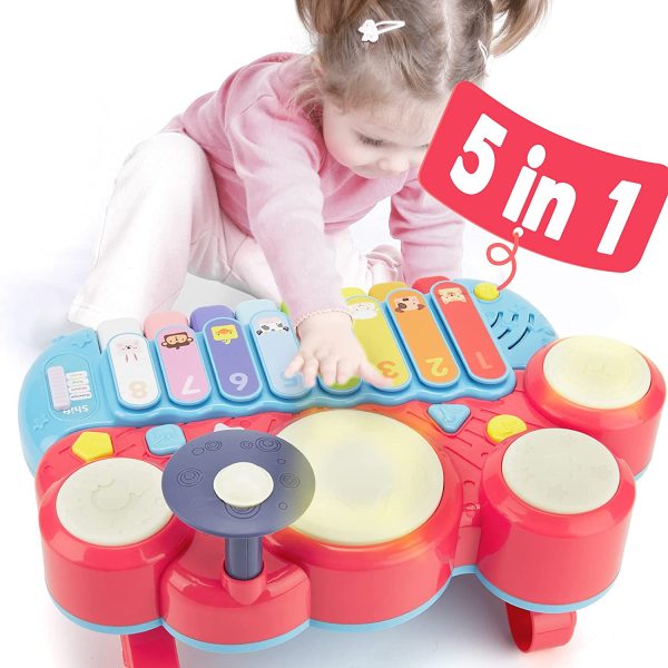 CubicFun 5 in 1 Kids Piano Drum Set, Musical Toddler Toys for 1 2 3 Year Old Boys Girls, Electronic Keyboard Xylophone Set Baby Toys 12-18 Months Development for 18 Months+ - Image 4