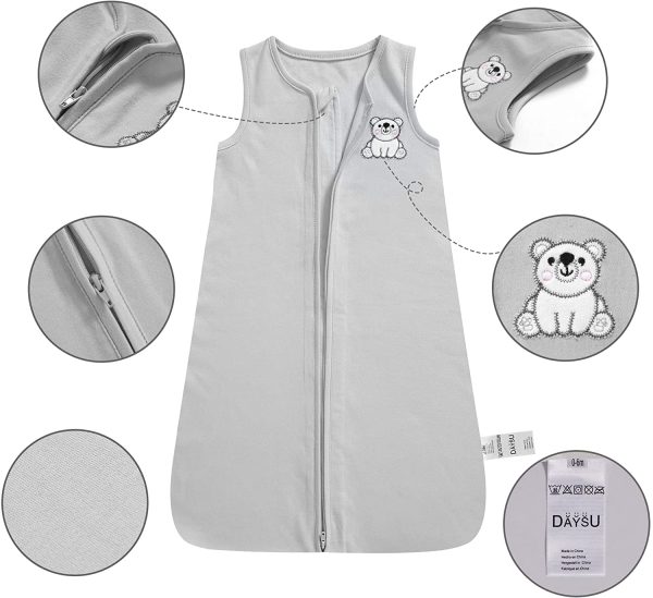 DaysU Baby Sleeping Bag, Soft Baby Wearable Blanket Sleeveless with Zipper - Image 3