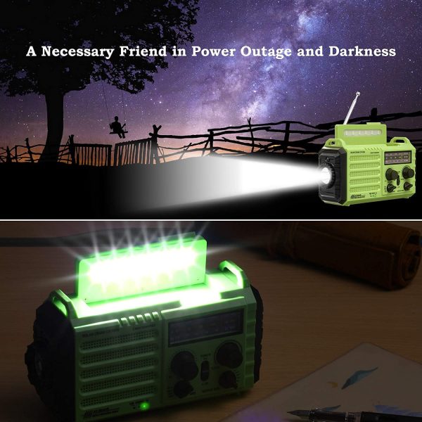 5-Way Powered Emergency Weather Radio AM/FM/SW/NOAA Radio with Solar Charging, Hand Crank,AAA Battery Operated, 5000 Build-in Rechargeable Battery, USB Cable, SOS Alarm,Cellphone USB Charger, LED Camping Flashlight/Reading Lamp, Headphone Jack, Compass for Home and Outdoor Emergencies - Image 3