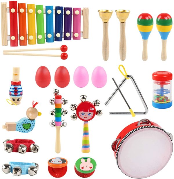 LEADSTAR Musical Instrument Toys, 24 Pcs 13 Types Wooden Musical Toys Wooden Percussion Instrument Tambourine Xylophone Toys for Kids, Preschool Educational Learning Musical Toys for Boys Girls with Cute Storage Bag - Image 4