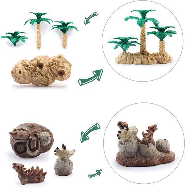 OR OR TU 30PCS Realistic Dinosaur Toys Figures for Boys Kids 3-7 Years Old Take Apart Dinosaur Egg,Trees,Hunters,Tyrannosaurus Rex,Triceratops Early Educational Dinosaur Playset Best Gift