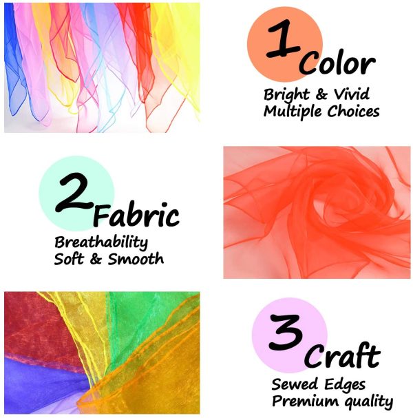 Novelty Place Dance & Juggling Scarves (12PCS) - Silk Square Scarf with Hemmed Edges - Easy Clean Ideal Performance Props Accessories - 6 Colors(24" x 24") - Image 2