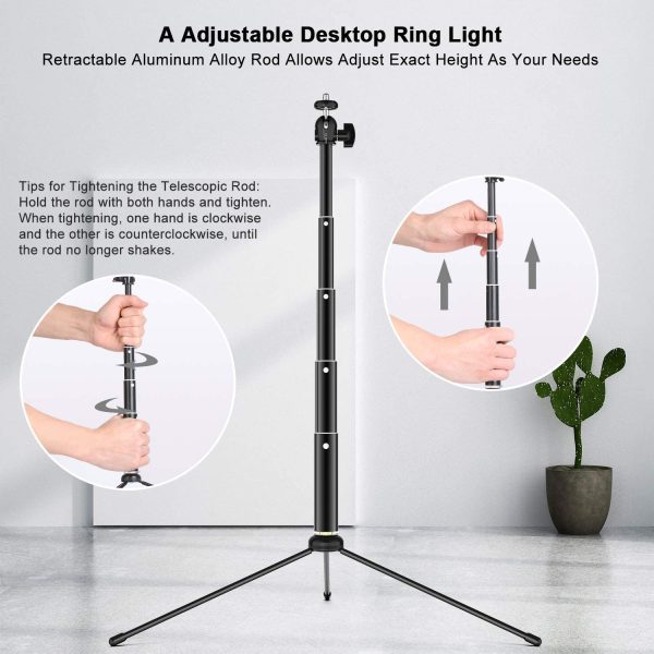 10?? LED Ring Light with Tripod Stand & Phone Holder,  Desk Ring Light with 18.5in Adjustable Height, Selfie Ring Light for Makeup/Live Streaming/Video Calls, Compatible with iOS/Android - Image 4