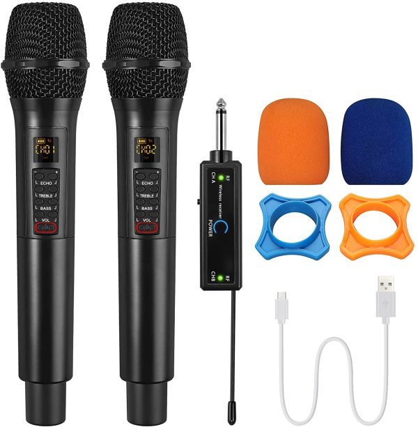 Wireless Microphone UHF Wireless Handheld Dynamic Mic System Dual Wireless Mics with Rechargeable Receiver for Karaoke Machines, DJ, Singing, Church, Weddings etc - Image 7