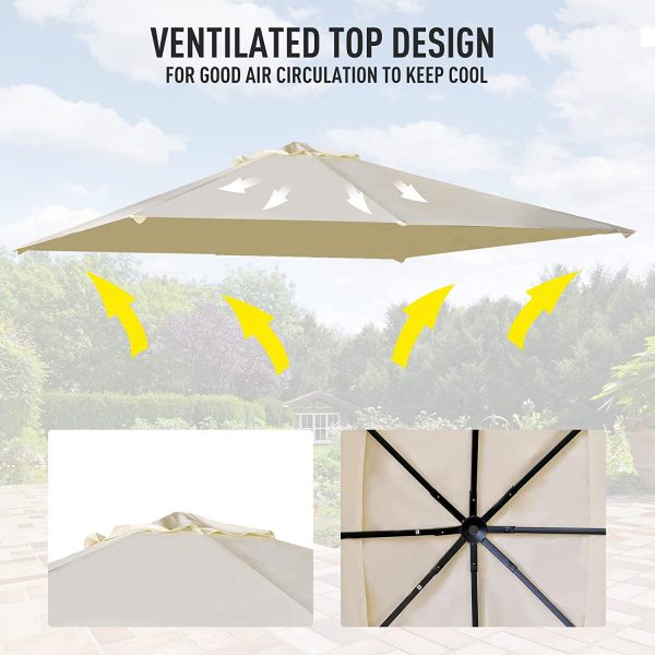 Outsunny 10' x 10' Square Gazebo Canopy Replacement UV Protected Top Cover Sun Shade Beige - Image 6