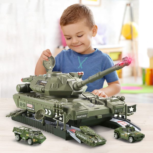 CUTE STONE Military Vehicles Sets, Battle Tank Toy with Realistic Light and Sound, Rotating Turret, 4 Pack Mini Alloy Die-cast Army Cars, Soldier Army Men, Great Military Toys Gift for Kids Boys - Image 8