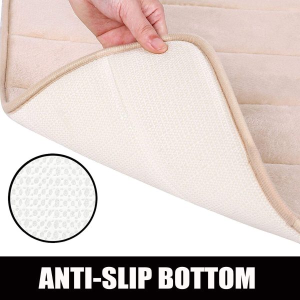 Olanly Memory Foam Soft Bath Mats Non-Slip Absorbent Bathroom Rugs Rubber Back Runner Mat for Kitchen Bathroom Floors 17"x47", Beige - Image 2