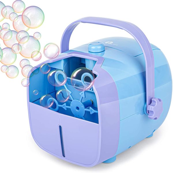 1 BY ONE Automatic Portable Bubble Blower Machine for Kids, Plug-in or Batteries Operated (Purple/Blue)