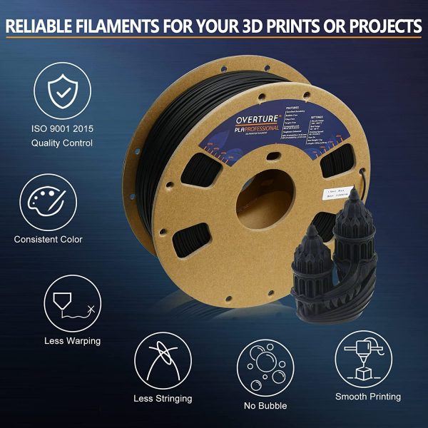 OVERTURE PLA Plus Filament (PLA+) 1.75mm PLA Professional Toughness Enhanced PLA Roll , Premium PLA 1kg Spool (2.2lbs), Dimensional Accuracy +/- 0.03 mm (Black) - Image 5