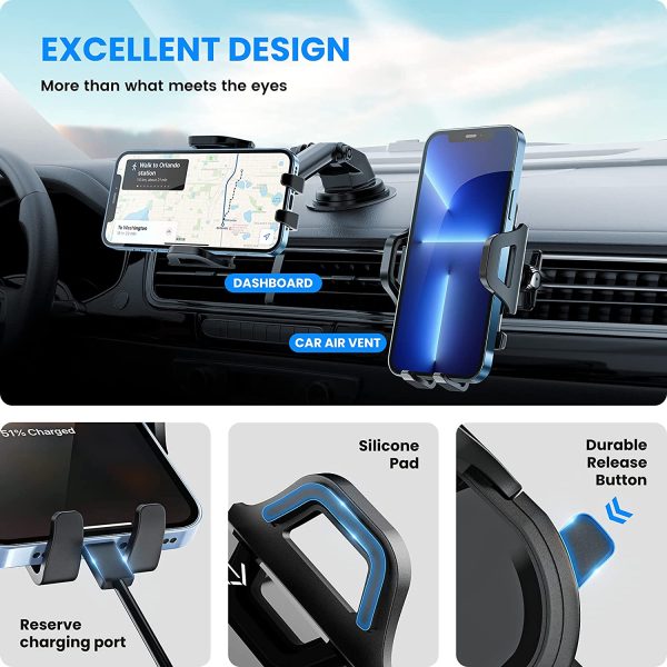 RAXFLY Cell Phone Holder Car Dashboard Windshield Air Vent??3in1 Car Phone Mount 360??Rotation Ultra-Strong Suction Pad Universal Car Phone Holders Mount Compatible with iPhone 12 11 8 7 Samsung