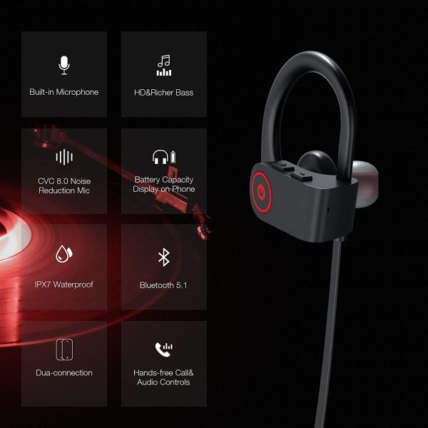 Bluetooth Headphones, Otium Wireless Headphones Bluetooth 5.1 Earphones with 10Hrs Playtime IPX7 Waterproof Earbuds HD Stereo Sports Earphones for Gym Running Workout - Image 3